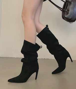 Chique Dames Hoge Laarzen met Puntige Neus en Lage Naaldhak - Herfst/Winter Collectie
