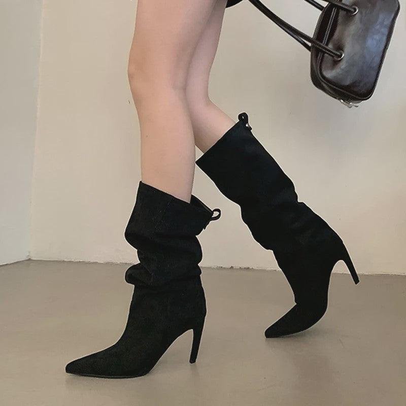 Chique Dames Hoge Laarzen met Puntige Neus en Lage Naaldhak - Herfst/Winter Collectie