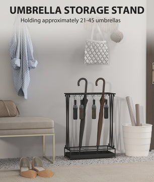 Stijlvolle Paraplustandaard met 24 Haken en Afneembare Drip Tray