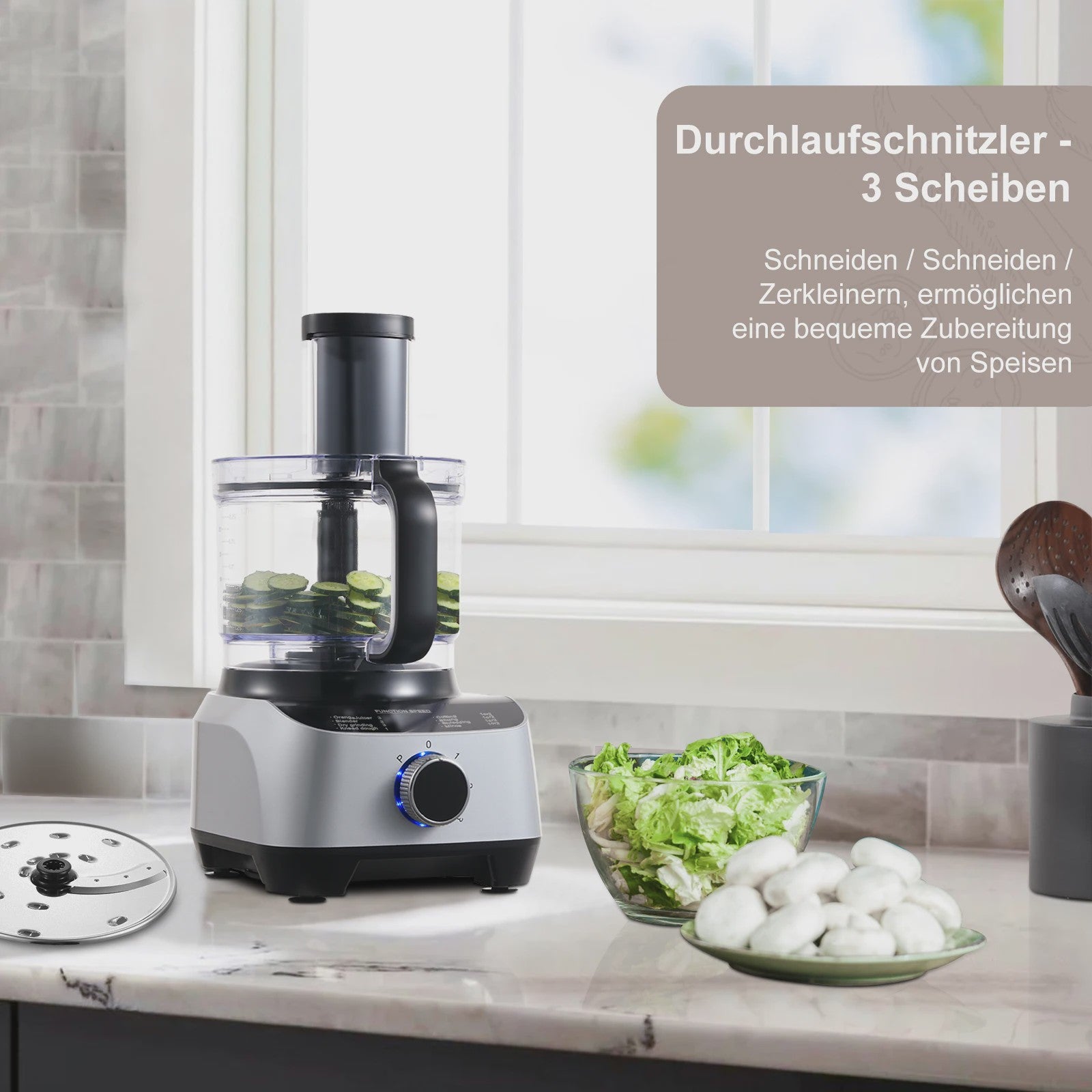 Krachtige Keukenmachine 1300W met 3.5L Kom, Deegkneedfunctie, Citruspers en 11-delige Accessoireset