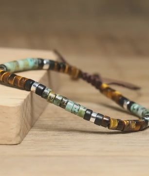 Natuurlijke Kralen Armband Dames - Tijgeroog, Onyx & Afrikaanse Turquoise - Verstelbaar