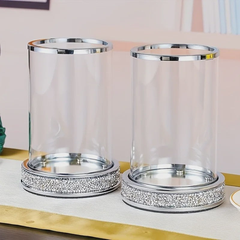 Luxe Glazen Kaarsenhouder met Glitter Bodem - Goud/Zilver - Perfect voor Bruiloft & Decoratie