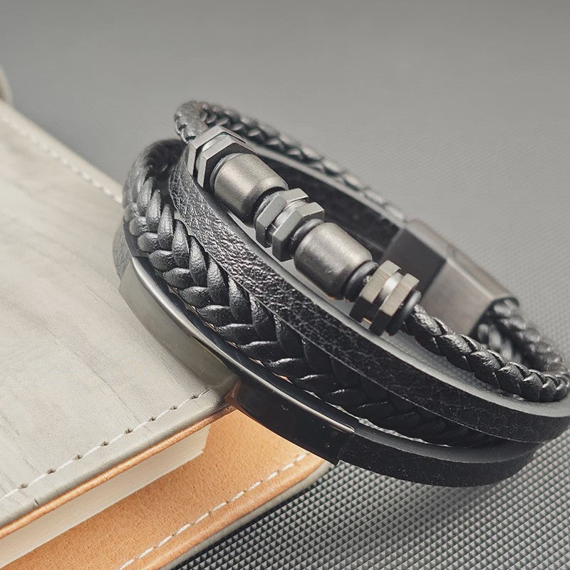 Luxe Heren Armband van Gevlochten Leer met Magnetische Sluiting en RVS Details