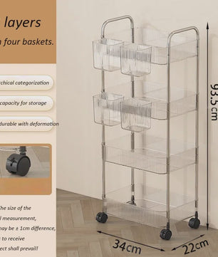 Luxe Transparante Acryl Rolkar met 2, 3 of 4 Lagen - Verrijdbare Opbergwagen
