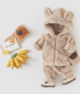 Schattige Babykleding Set: Warm Winterpak met Rits en Lange Broek - Zacht & Comfortabel