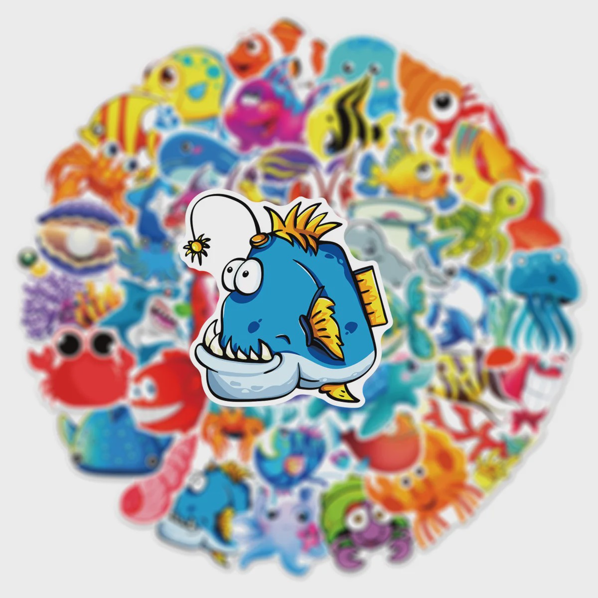 50x Schattige Zeedieren Cartoon Stickers - Oceaan Wereld, Koraal & Kwallen Decoratie voor Laptop & Dagboek