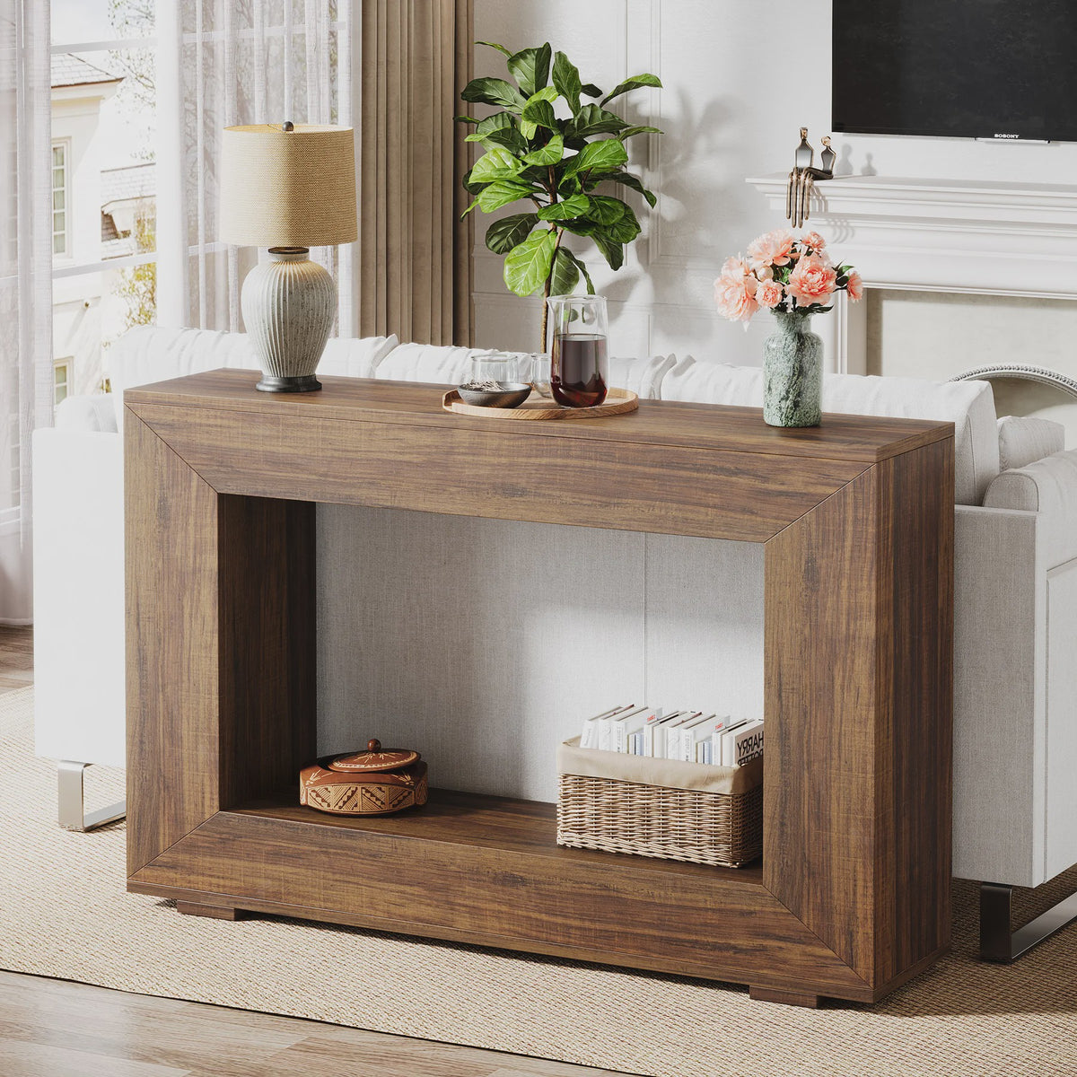 Tribesigns Farmhouse Console Tafel 119 cm - Industriële Halmeubel met Houten Look