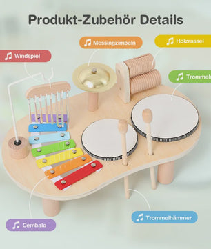 Montessori Houten Muziektafel 7-in-1 voor Kinderen - Xylofoon, Trommel & Meer