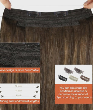 VeSunny Invisble Wire Hair Extensions - Remy Menselijk Haar, Balayage Kleuren, 1 Stuk