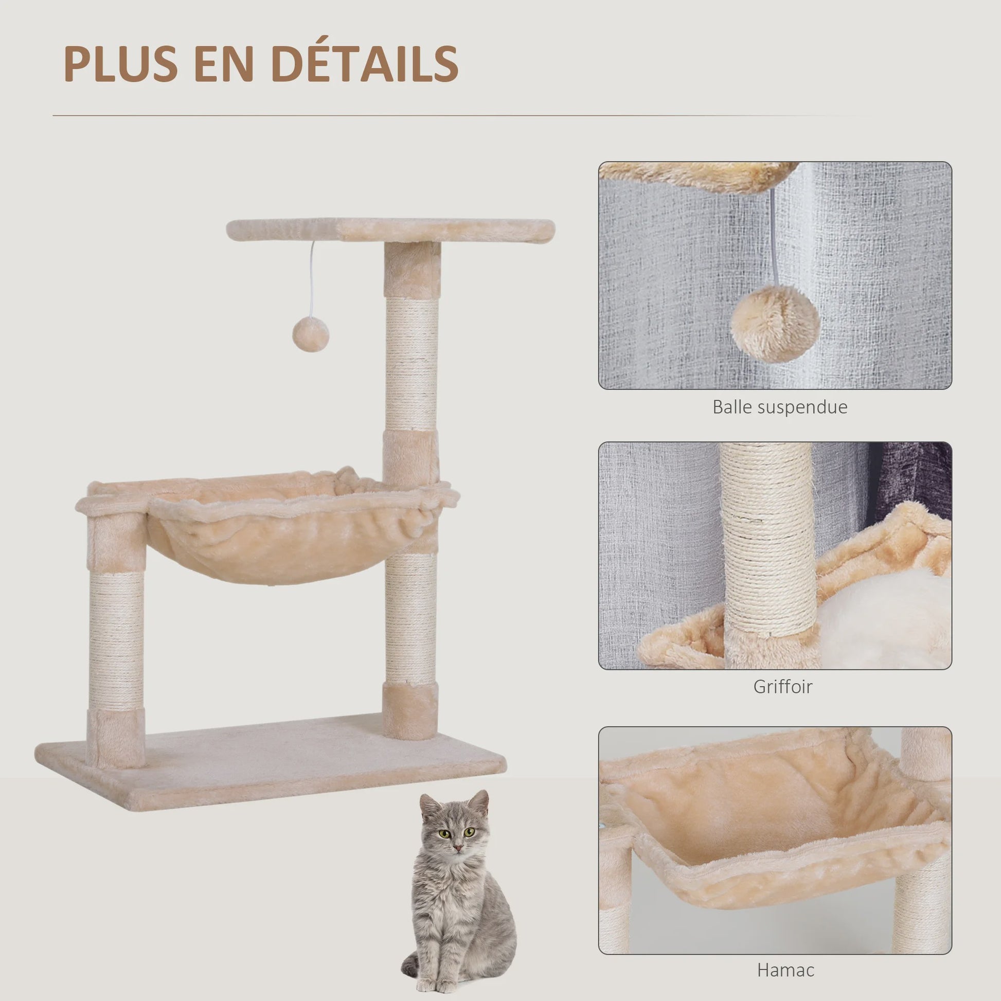 PawHut Kattenkrabpaal met Hangmat, Platform en Krabpalen - Beige