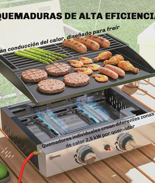 Outsunny Gas BBQ met 2 Branders, Grillplaat, Warmhoudrek en Vetopvangbak - Draagbaar
