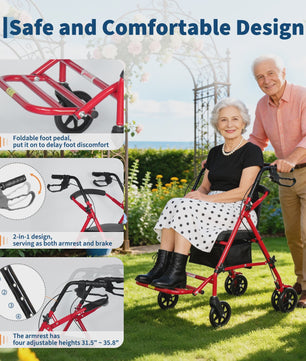 2-in-1 Rollator en Transportstoel voor Senioren - Opvouwbaar Aluminium Mobiliteitshulpmiddel
