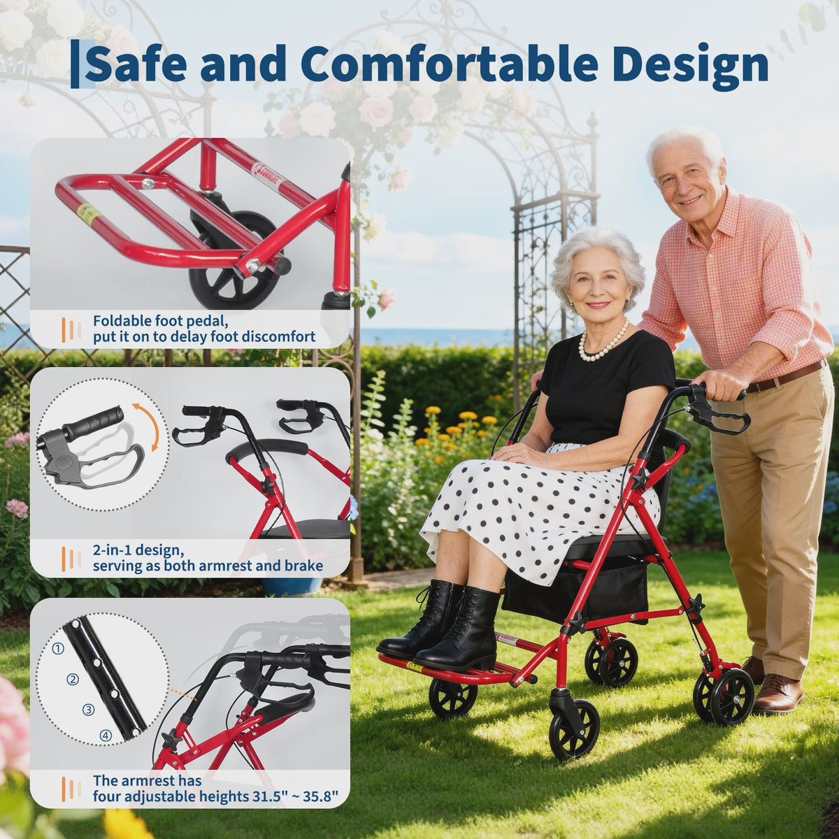 2-in-1 Rollator en Transportstoel voor Senioren - Opvouwbaar Aluminium Mobiliteitshulpmiddel