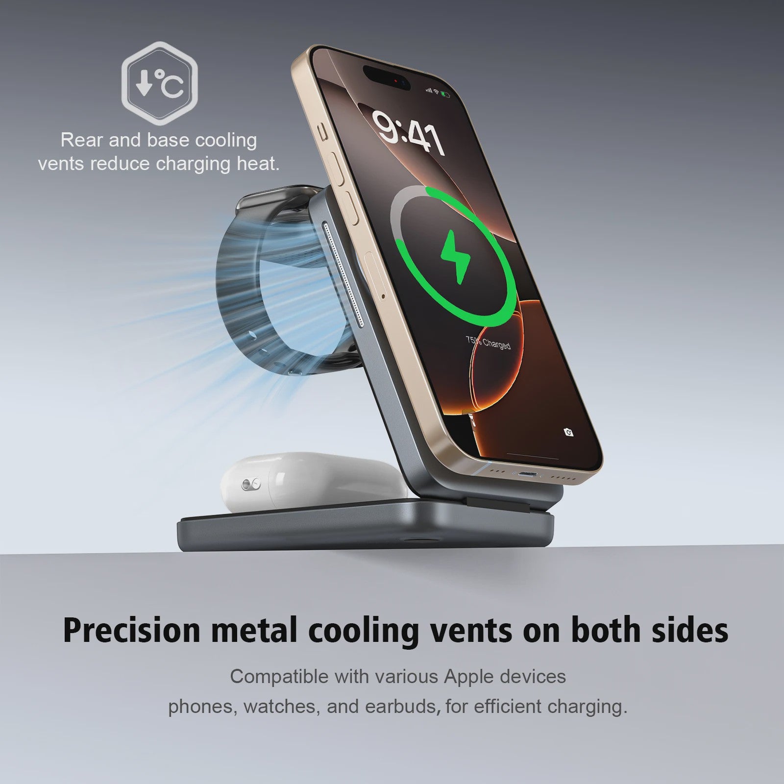3-in-1 Magnetische Draadloze Oplader voor iPhone, Apple Watch & AirPods - Opvouwbaar
