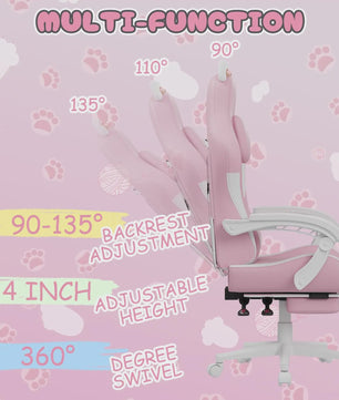 Ergonomische Gaming Chair met Kattenoren, Massagefunctie en Voetensteun - Roze
