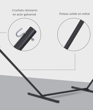 Outsunny Robuuste Metalen Ondersteuning voor Hangmat - Zwart - 3.60m