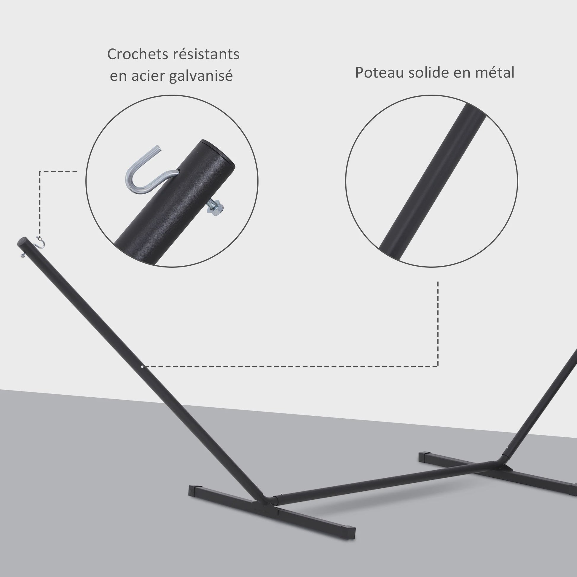 Outsunny Robuuste Metalen Ondersteuning voor Hangmat - Zwart - 3.60m