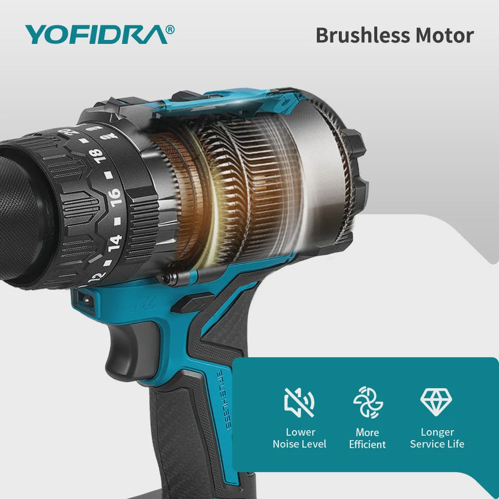 YOFIDRA 21V Brushless Accuboormachine 900Nm 13mm - Krachtige Boor- en Schroefmachine