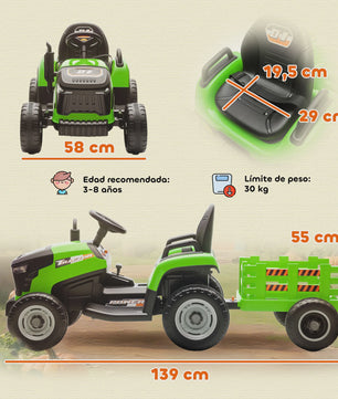 Elektrische Kinder Tractor met Afneembare Aanhanger - 12V Accu, 3-5 Km/U, Afstandsbediening