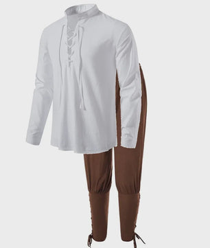 Middeleeuws Piraten Kostuum Set: Shirt met Vetersluiting en Broek