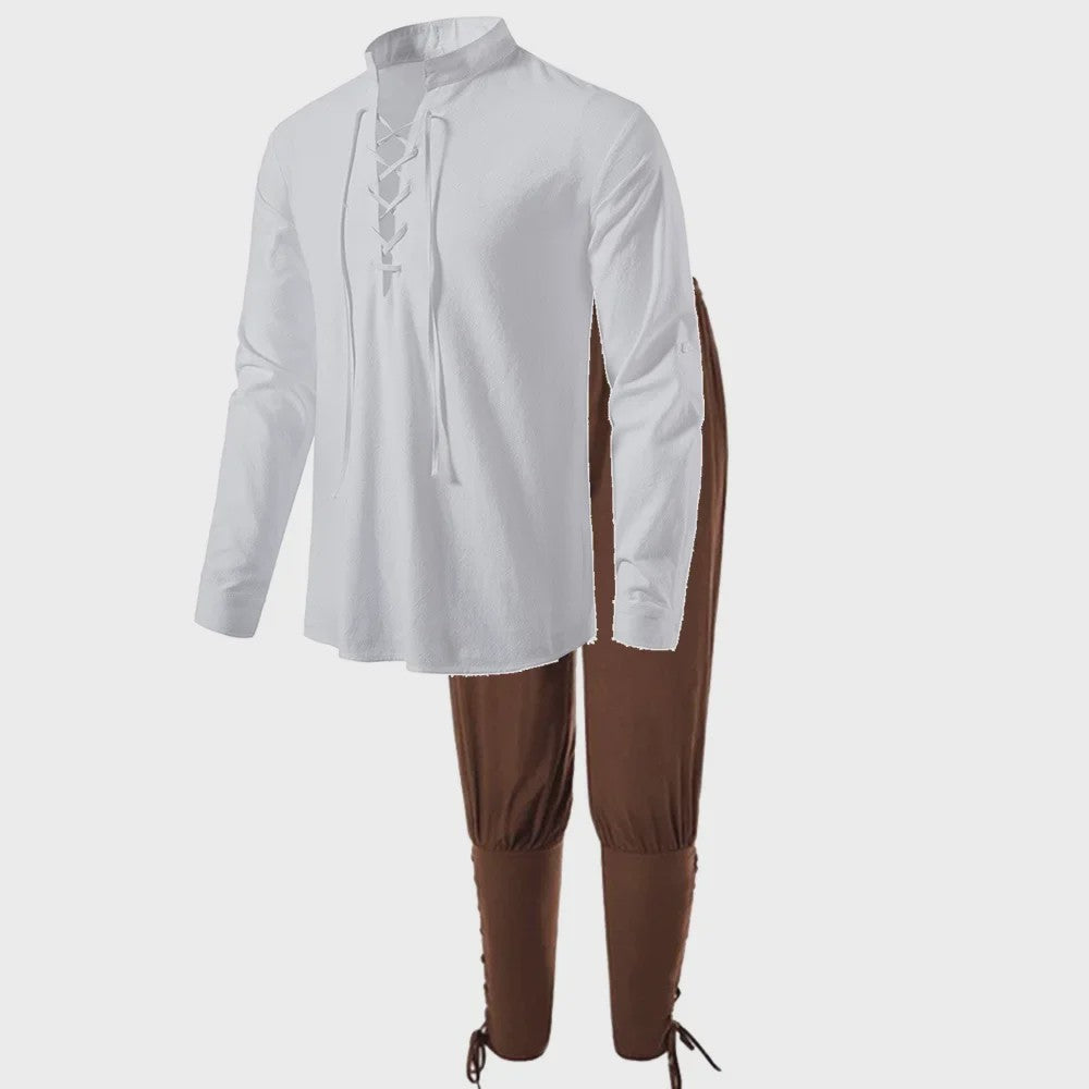 Middeleeuws Piraten Kostuum Set: Shirt met Vetersluiting en Broek
