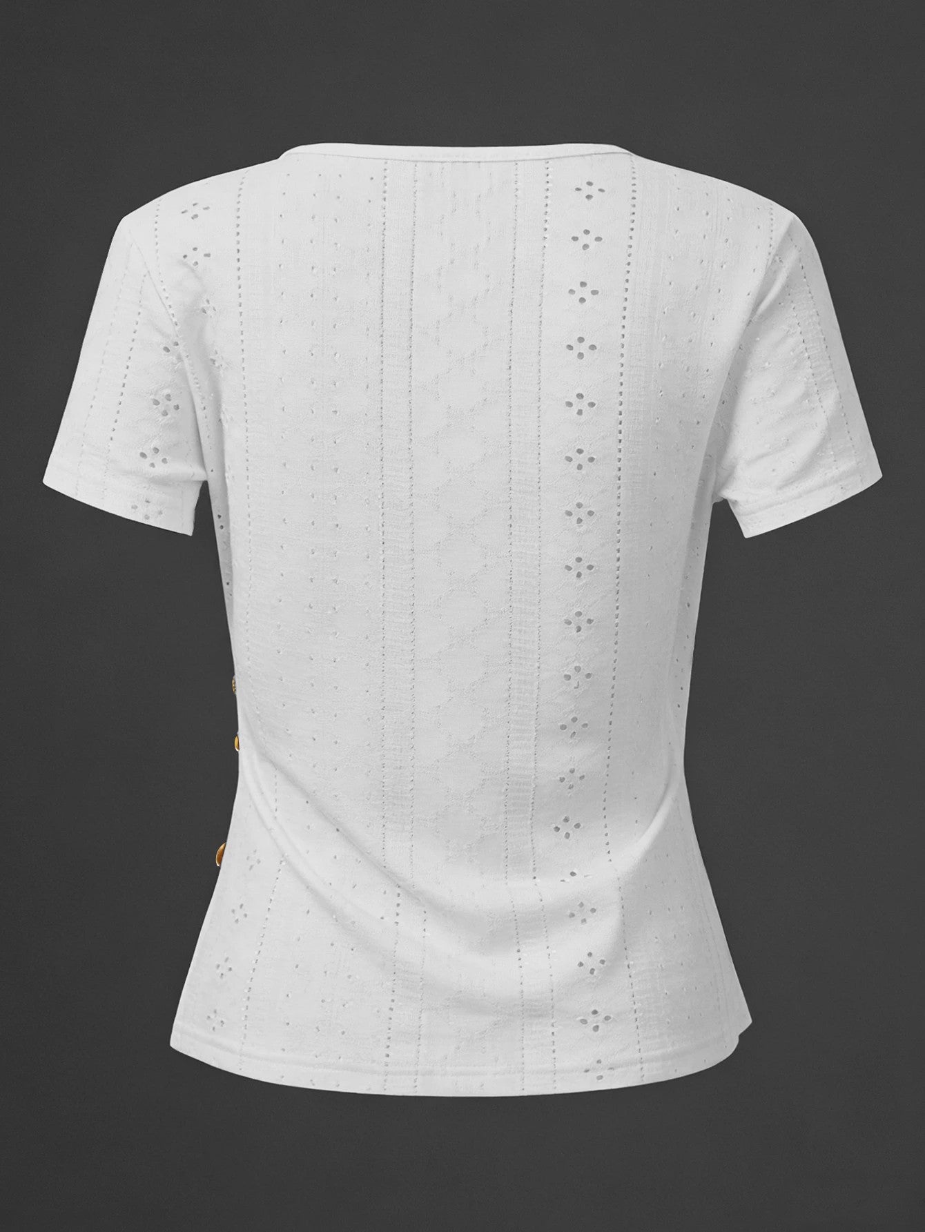 Dameswikkel T-shirt met korte mouwen en knoopdetails