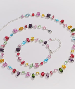 Luxe Goudkleurige Ketting met Kleurrijke Kristallen Zirkonia - Dames Sieraden