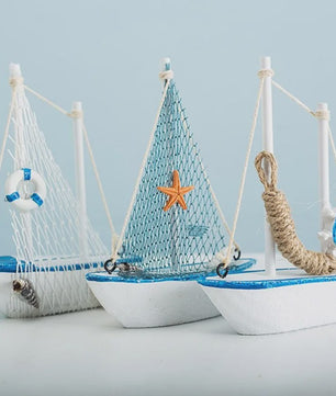 Houten Zeilboot Miniatuur - Mediterrane Stijl Nautische Decoratie