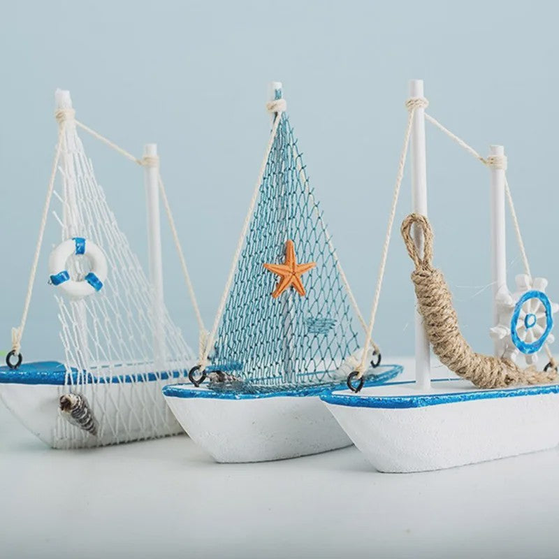 Houten Zeilboot Miniatuur - Mediterrane Stijl Nautische Decoratie