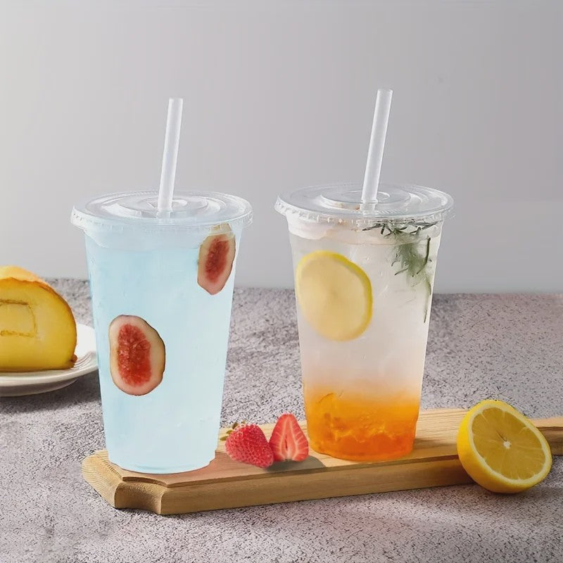 50x Plastic Bekers met Deksel (12/16 OZ) - Ideaal voor Koude Dranken, Smoothies & Feestjes