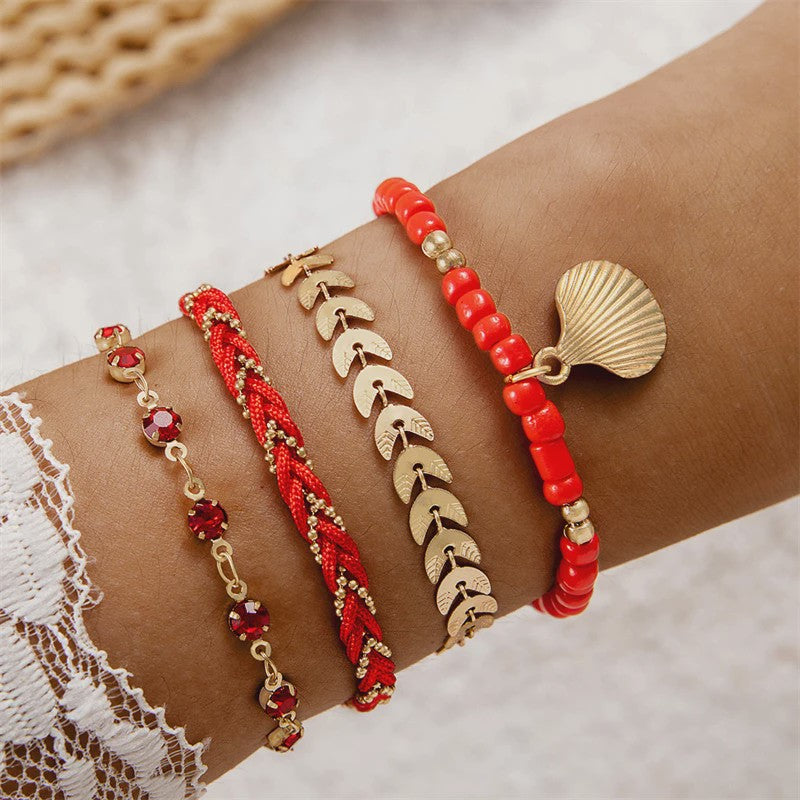 Set van 4 Bohemia Stijl Armbanden met Schelp & Zirkonia - Zomerse Beach Vibes