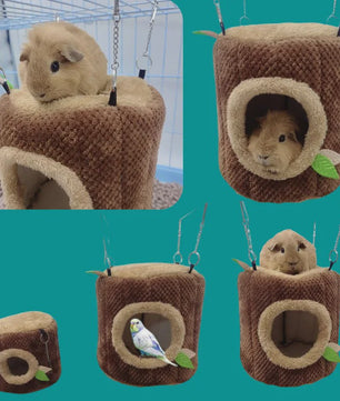 Zacht Hamster & Cavia Huisje Hangmat in Boomstam Design - Knus Knaagdier Nest
