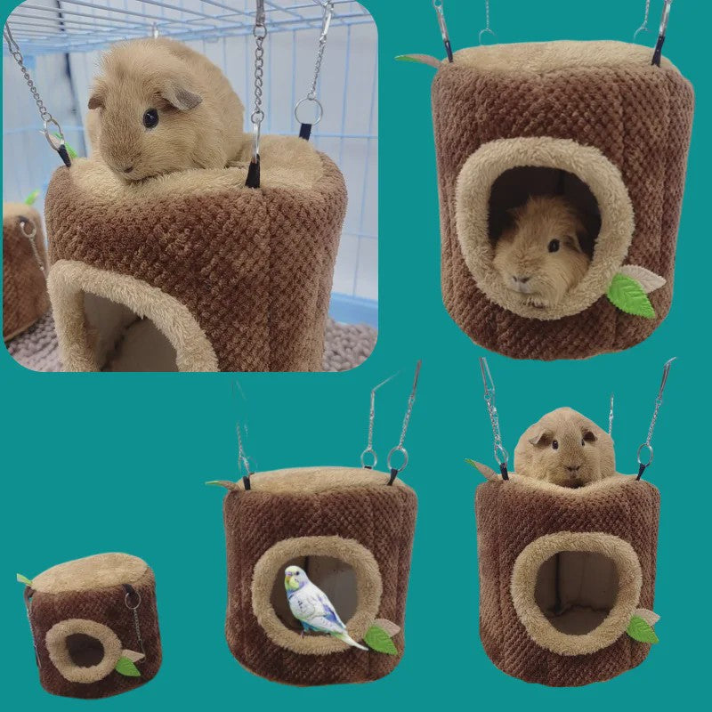 Zacht Hamster & Cavia Huisje Hangmat in Boomstam Design - Knus Knaagdier Nest