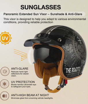 Handgeschilderd Open Face Motorhelm met Vizier - Lichtgewicht ABS & 3C Gecertificeerd