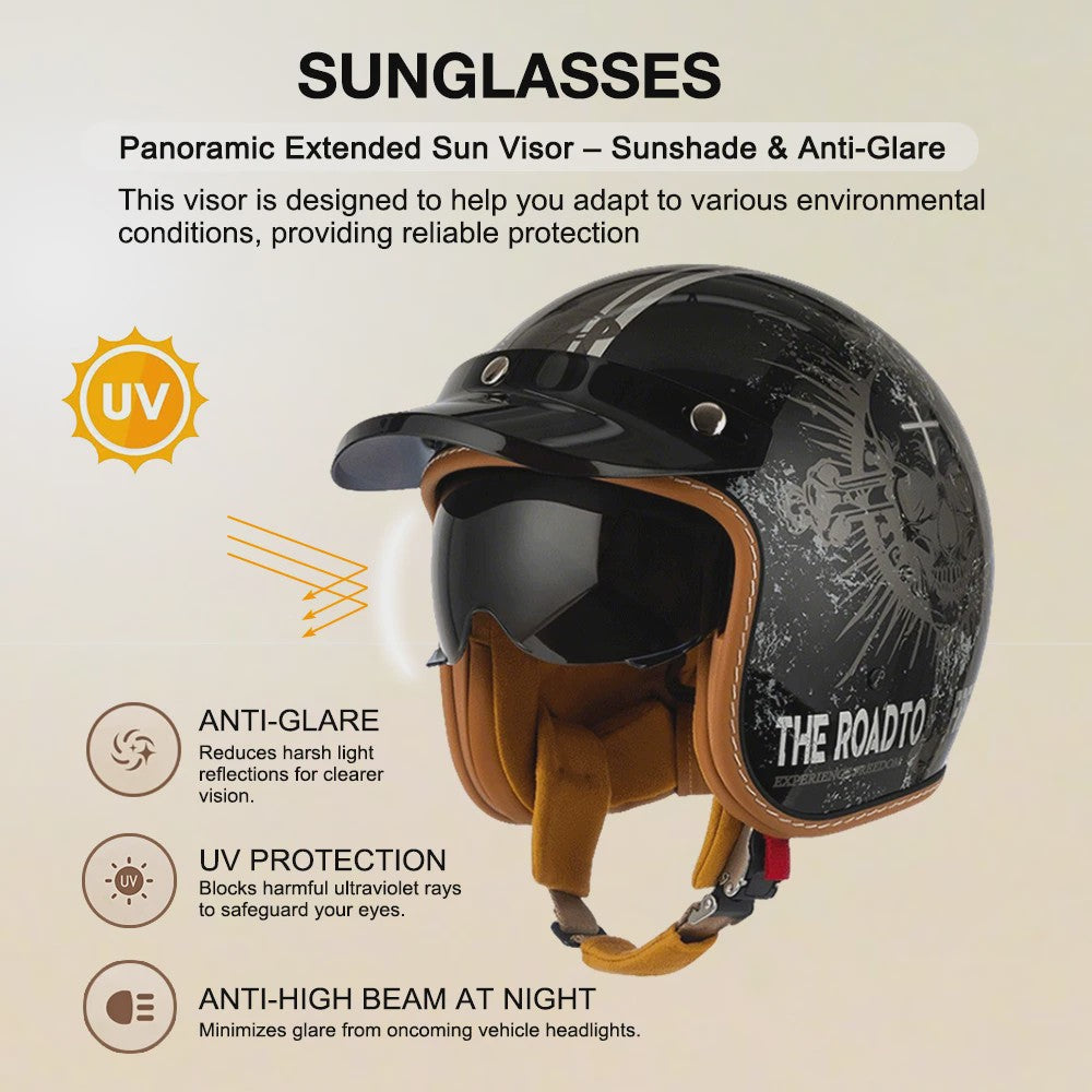 Handgeschilderd Open Face Motorhelm met Vizier - Lichtgewicht ABS & 3C Gecertificeerd