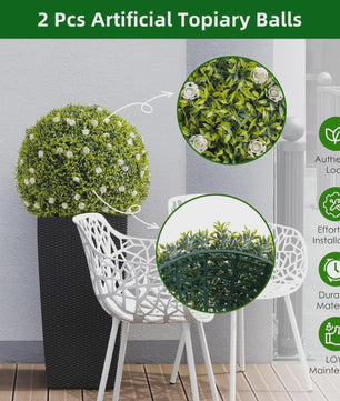 Kunst Buxusbollen met 11 Witte Bloesems - Decoratieve Tuin- en Huisdecoratie