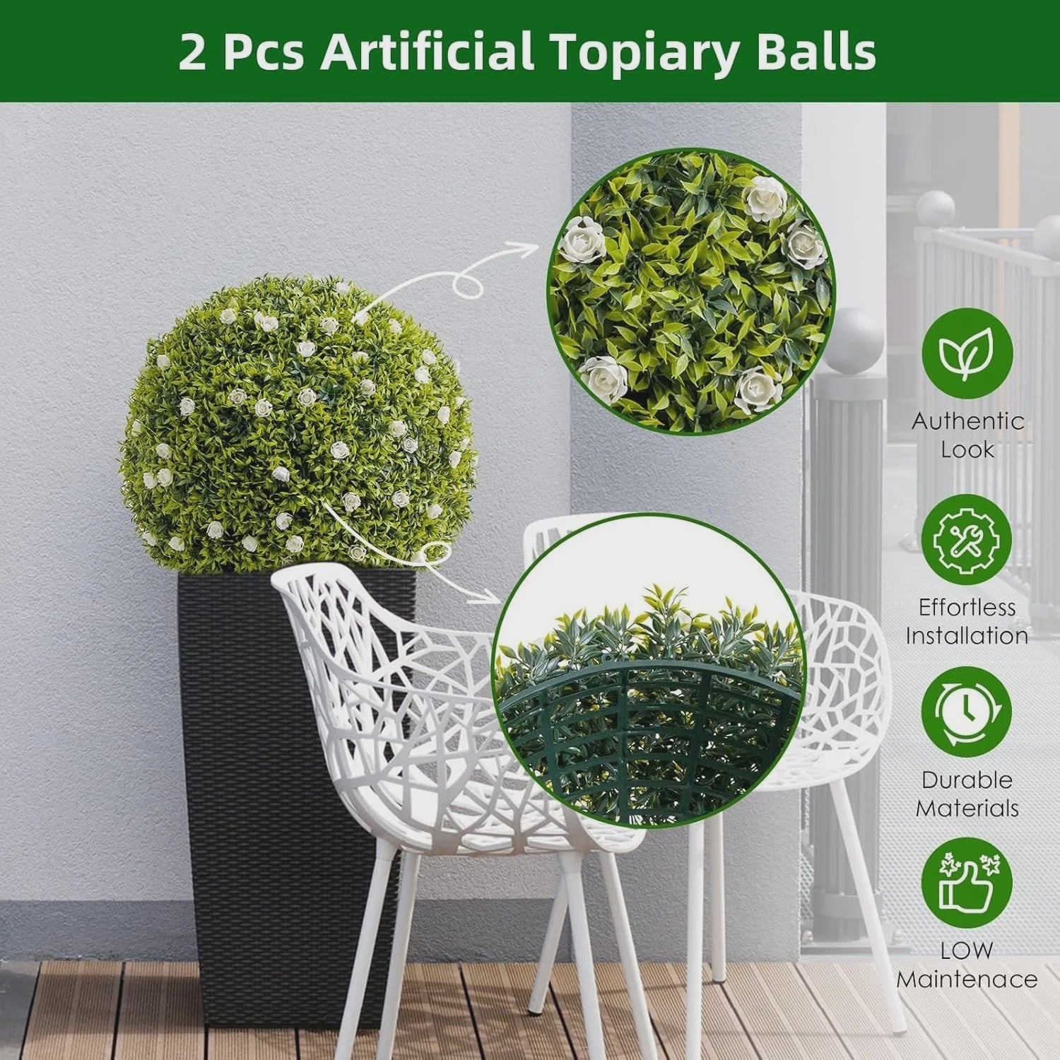 Kunst Buxusbollen met 11 Witte Bloesems - Decoratieve Tuin- en Huisdecoratie