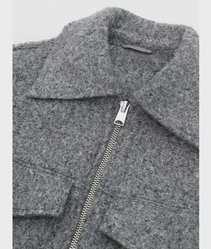 Chique Grijze Dames Jas met Rits en Zakken - Vintage Stijl