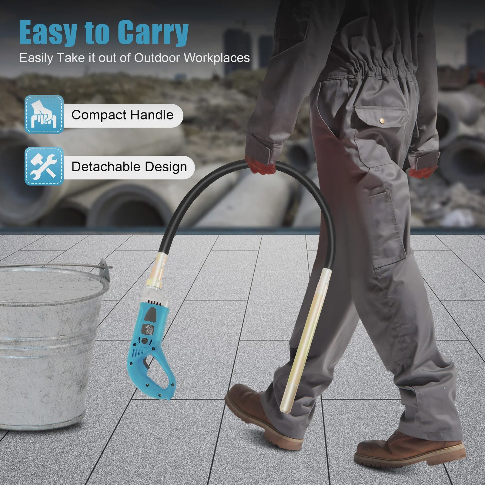 1300W Handzame Beton Vibrator met 1.5/2m Staaf - Krachtig en Efficiënt