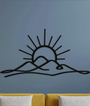 Metal Muurdecoratie Zonsondergang met Bergen - Boho Stijl Wanddecoratie