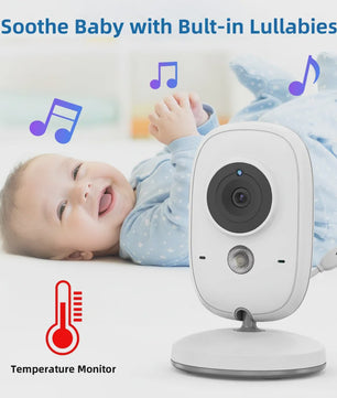 Draadloze Babyfoon met 3.2" Scherm, Nachtzicht, Temperatuur & Melodieën