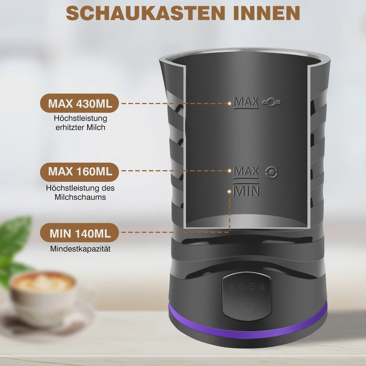 4-in-1 Melkopschuimer & Warmer - 600ml - Voor Latte, Cappuccino & Warme Chocolademelk