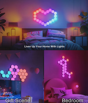 Slimme Hexagon LED Wandlampen met App & Muziek Sync - RGB Kleuren, DIY Ontwerp