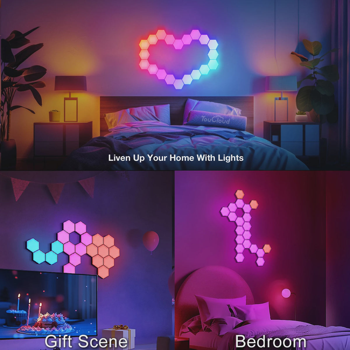 Slimme Hexagon LED Wandlampen met App & Muziek Sync - RGB Kleuren, DIY Ontwerp