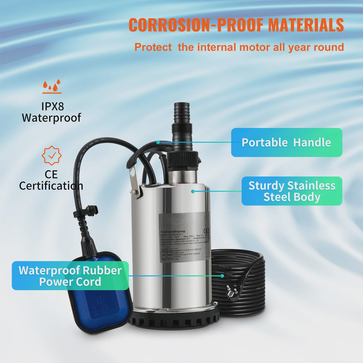 Dompelpomp 550W - 2200W: Krachtige Waterpomp voor Zwembaden, Kelders & Meer