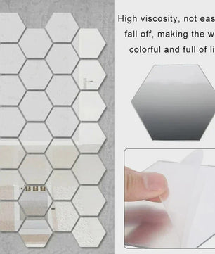 Zelfklevende Hexagon Acryl Spiegel Muursticker - Goud/Zilver - Decoratief & Verwijderbaar