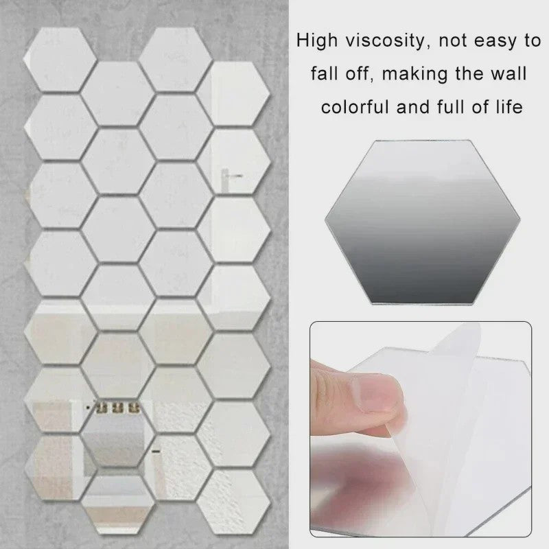 Zelfklevende Hexagon Acryl Spiegel Muursticker - Goud/Zilver - Decoratief & Verwijderbaar