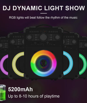 S8-T Karaoke Machine met 3 Draadloze Microfoons - TWS, USB, TF, Gitaar & TV Connectie