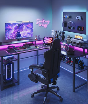 L-vormige Gaming Bureau 136x75cm met LED Verlichting en USB Poort - Ideaal voor Gamers en Werk