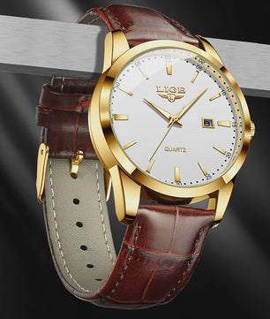 LIGE Heren Horloge Bruin Leer - Stijlvol Militair Quartz Horloge met Datum & Waterdicht